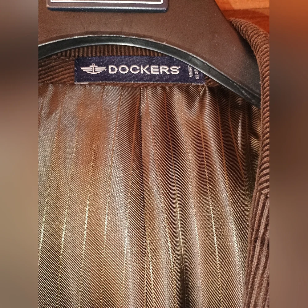 Dockers Blazer Mens 46R Corduroy Chocolate Brown Blazer Jacket Leather Buttons - Picture 6 of 13